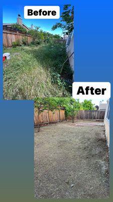 This is the before and after of this yard cleaning job that John did, loved the end result