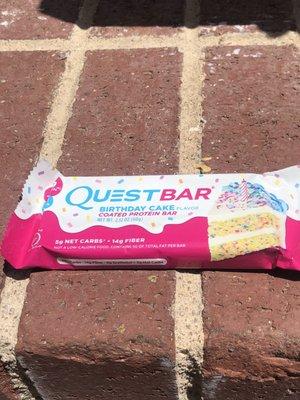 Quest bar in Birthday Cake. What a fun way to get protein!!