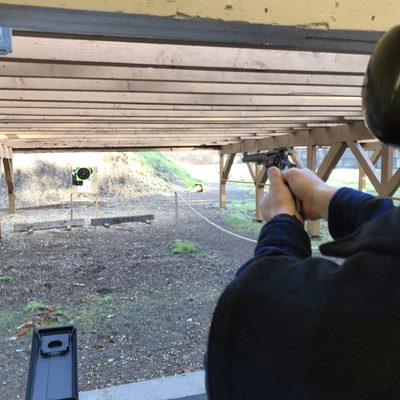 Shooting handguns at the range