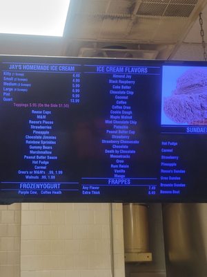 Ice cream menu