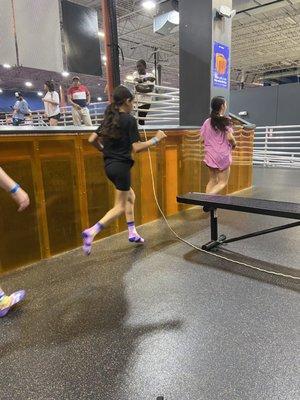 Children continue to breach the closed area by jumping over live extension cords that staff have used as makeshift  barricades