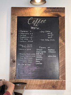 Coffee menu