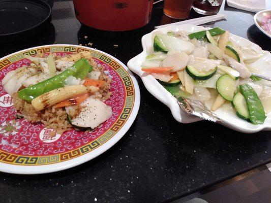 SAUTEED FISH AND VEGETABLES WITH FRIED RICE