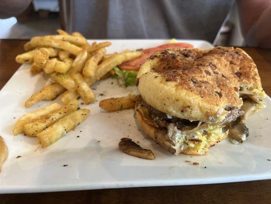 The blue cheese burger, I can't remember the name they gave it.  Hubby had already dug in