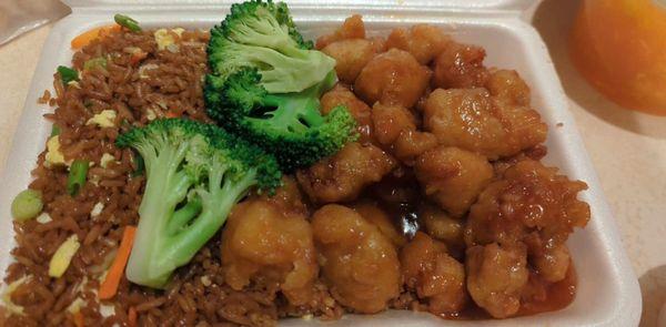 Closeup of General Tso's chicken