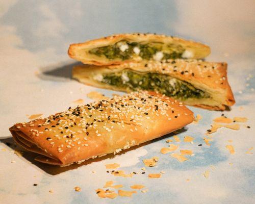 Original, top rated Greek spanakopita. Handmade with phyllo dough and organic feta cheese.