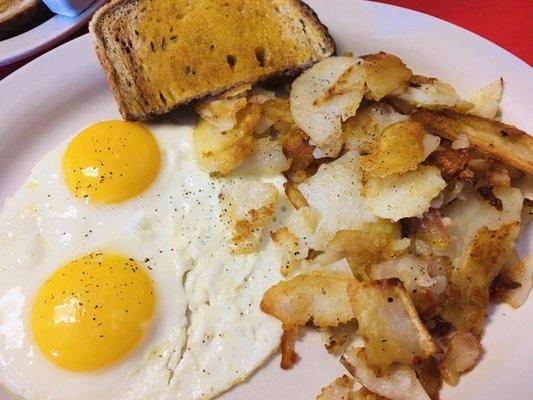 $4 no meat breakfast. great rye toast, A+ potatoes