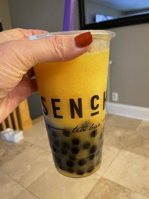 Mango slush with tapioca pearls delivered from doordash