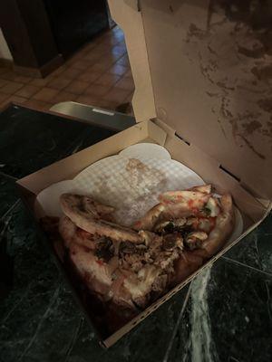 This is how our pizza was delivered ... 2 hours late and cold...