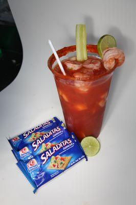 Clamato Preparado With Shrimp