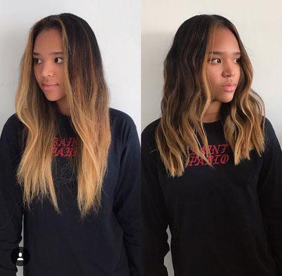 Beach sun kissed hair color 
Pure Brazilian smoothing treatment