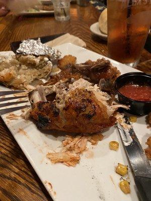 Driest  quarter chicken I've ever had! Really bad, really small baked potato, asked for butter and sour cream just got the latter.