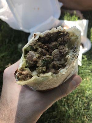 Straight up meat in this carne asada burrito!