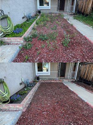 Weed removal in mulch and garden bed