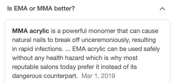 Difference between MMA monomer (harmful)  and EMA monomer (not harmful).