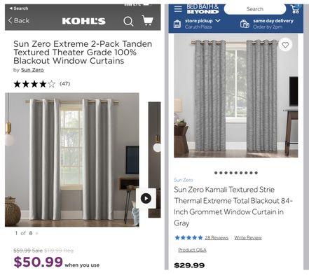 Check prices online before buying, curtains on sale half off & 15% off coupon & it was STILL higher than a competitors by $21