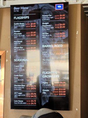 Beer menu board