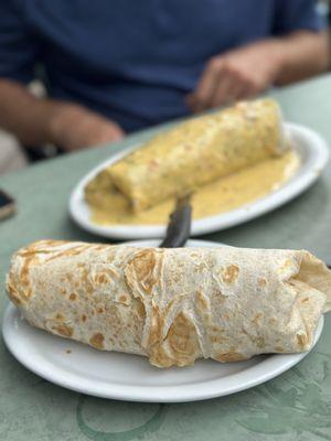 Hawaiian Onion Rong Burrito in the foreground & Outer Reef Burrito smothered