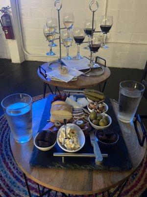 Costume wine flight and charcuterie board