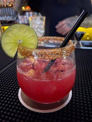 Mezcal margarita with tajin rim