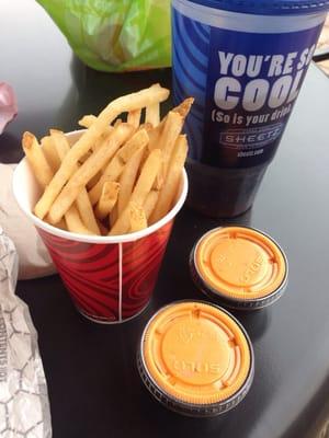 Fries, sauce, drink