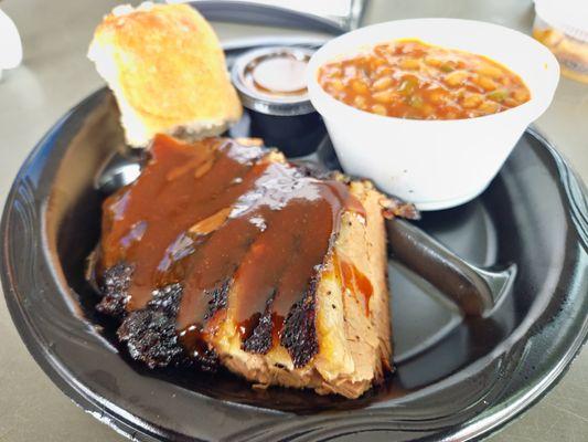 Brisket, Baked Beans, Cornbread Muffin