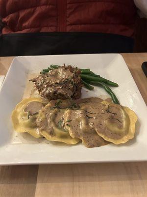 Braised Ribeye with Truffled Mushroom Raviolis