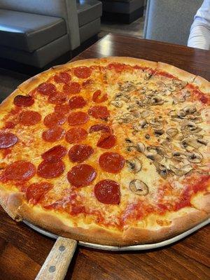 Large half pepperoni half mushroom