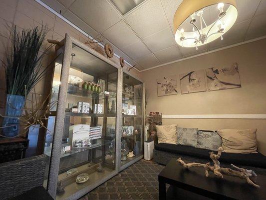 Lobby area. Nature inspired sophisticated decor. Restroom is nice and clean too!