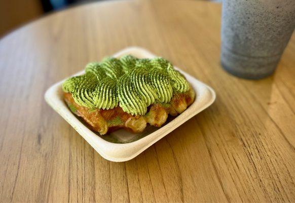 Matcha Croffle + Black Sesame Latte