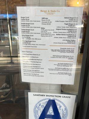 Menu posted outside