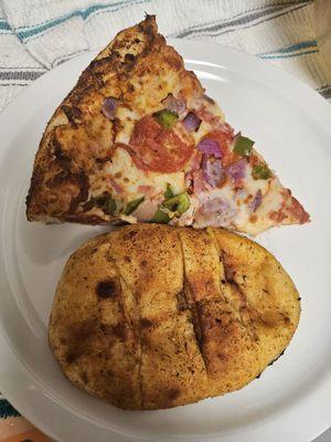 Supreme pizza and Cajun bread