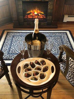 Champagne and chocolate covered strawberries