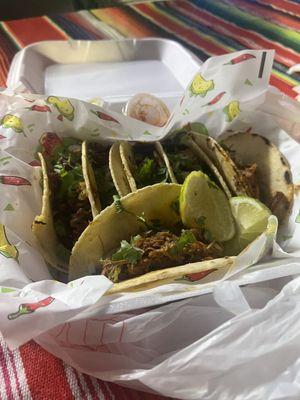 Carne Asada, chicken and al pastor tacos