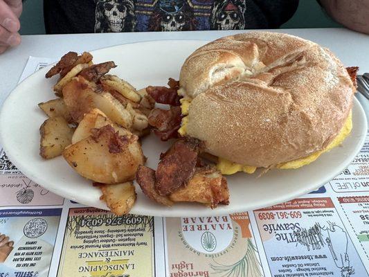 Bacon egg and cheese with home fries