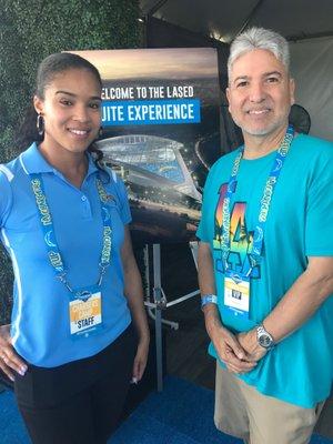 Ron @ the Chargers practice camp with client Cassie.