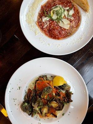 Stuffed Rigatoni (top) and Lemon Grilled Salmon (bottom)