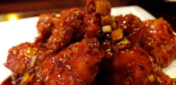 Close up of general tso chicken