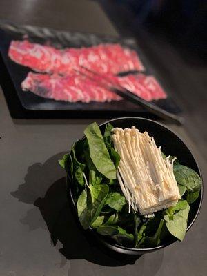 Spinach and Enoki for AYCE