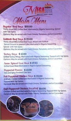 Mega Suya menu