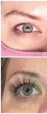 Before and after classic lash extensions