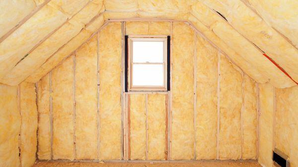 Fiberglass batt insulation installed in vaulted ceilings.