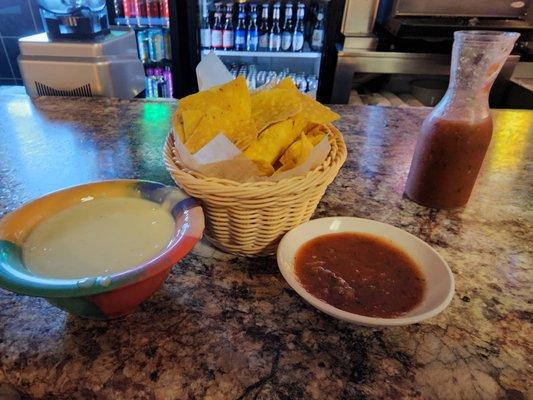 Chips, salsa, and queso