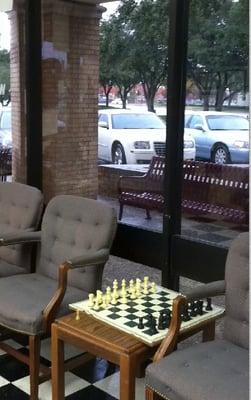 Waiting area at Pavillion Barbers in Richardson, Texas. Catch the conversation and quality traditional haircuts that come with.