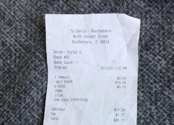 Receipt of charged price