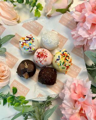 Mama's has Cake balls flavors include:
* Birthday Cake 
* Chocolate 
* Coconut 
* Lemon 
* Peanut Butter & Chocolate