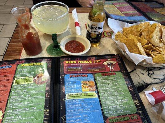 Free chips and salsa.  $4 Margarita