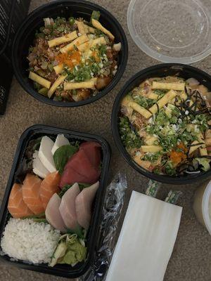 Poke bowls and sashimi