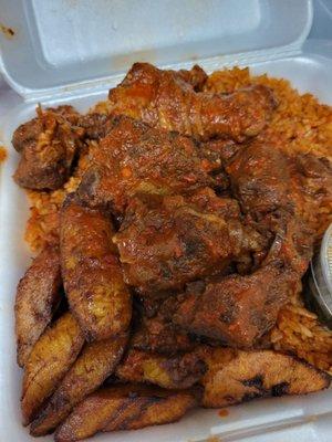 Jollof rice with chicken and beef