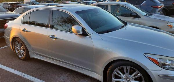 A view of the entire right side of the car to show the perfect blend of paint on rear door with the rest of the car!